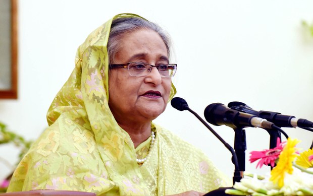 গণভবনে আয়োজিত সংবাদ সম্মেলনে বক্তব্য রাখছেন প্রধানমন্ত্রী শেখ হাসিনা।