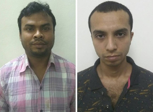 বাংলাদেশ পুলিশের পক্ষ থেকে সরবরাহ করা হাদিসুর রহমান সাগর (বামে) ও আকরাম হোসেন নিলয় এর ছবি। 
