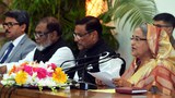 গণভবনে সংবাদ সম্মেলনে বক্তব্য রাখছেন প্রধানমন্ত্রী শেখ হাসিনা। 
