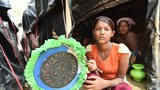 টেকনাফের হোয়াইক্যং শরণার্থী শিবিরে নিজের ঘরের সামনে হাত পাখায় বাতাস করছে এক রোহিঙ্গা কিশোরী। 