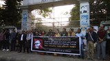 বাংলা একাডেমির সামনে লেখক-শিল্পী-সংস্কৃতিকর্মীদের কর্মসূচি। 