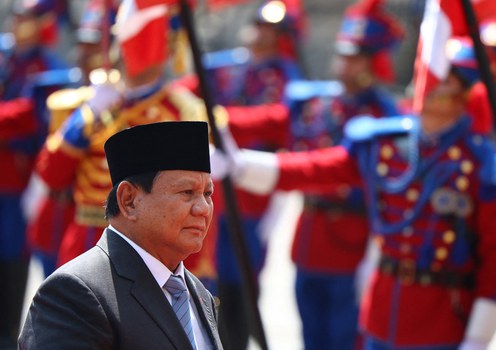 Indonesian President Prabowo Subianto arrives at the government palace in Lima to meet with Peruvian President Dina Boluarte, on the sidelines of the Asia-Pacific Economic Cooperation summit, Nov. 14, 2024.
