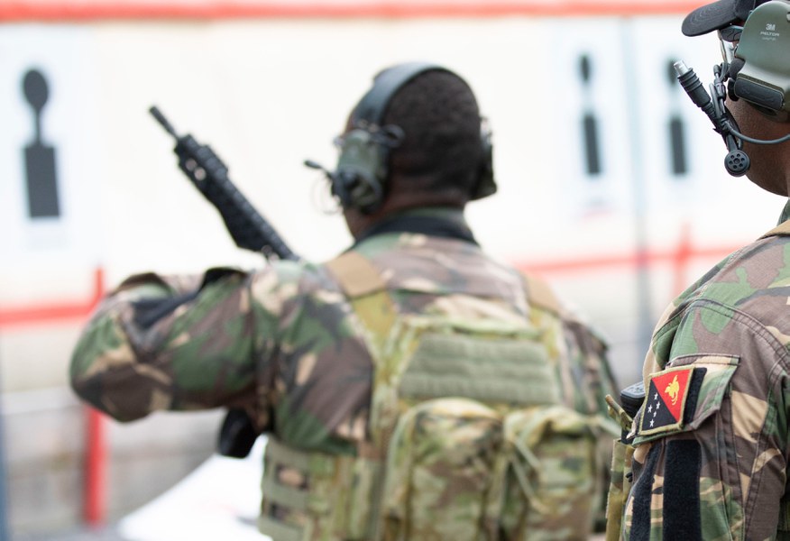 A soldier from Papua New Guinea conducts a range practice during Exercise Olgetta Warrior 2024 with the Australian Defense Force’s Special Operations Command at Holsworthy Barracks, near Sydney, Australia. Pictured on Feb 27, 2024.
