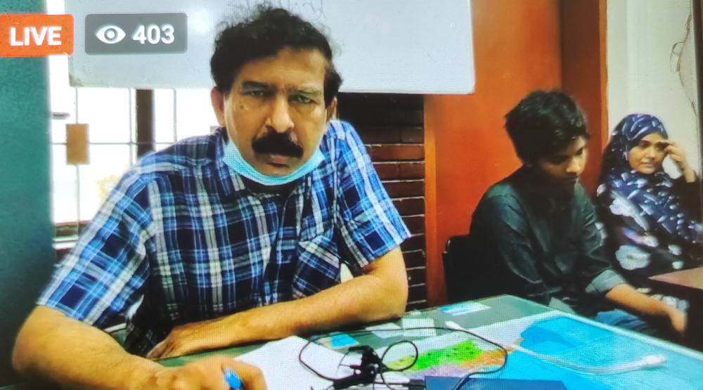 Lawyer Hasnat Qaiyum holds a news conference via Facebook Live after relatives of IT specialist and activist Didarul Islam Bhuiyan said he had gone missing, May 6, 2020. (Sharif Khiam/BenarNews) 