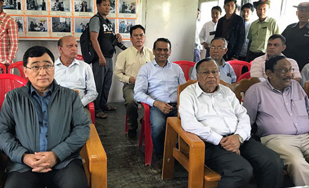 Bangladesh's Foreign Minister Abdul Hassan Mahmood Ali (front row, 2nd from R) sits in an office during a visit to western Myanmar's Rakhine state, Aug. 11, 2018. [Bangladesh's Ministry of Foreign Affairs]