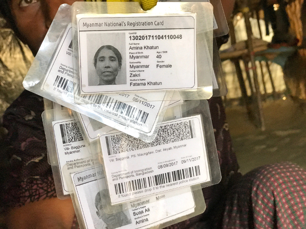 A Rohingya man holds identity cards Bangladesh issued to the Rohingya refugees upon their arrival in Cox’s Bazar from Myanmar’s Rakhine state, Jan. 21, 2018. [Kamran Reza Chowdhury/BenarNews]  