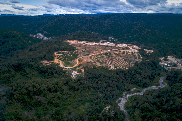 This handout picture shows an aerial view of land cleared as a staging area for the building of a hydroelectric dam in the Batang Toru rainforest on Sumatra island, Aug. 20, 2018. [AFP]