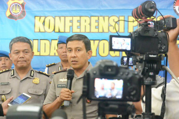 Yogyakarta Police Chief Ahmad Dhofiri speaks to reporters about Sunday’s attack, Feb. 12, 2018. (Kusumasari Ayuningtyas/BenarNews)