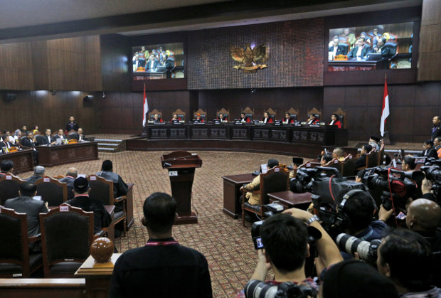 Judges preside over the final hearing on a court challenge to the results of April's presidential election, at the Constitutional Court in Jakarta, June 27, 2019. [AP]