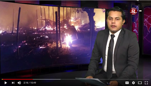 In this screen grab from a YouTube video, Ajmeer Omar presents the news during Wednesday’s Rohingya Vision TV broadcast, Jan. 31, 2018. [BenarNews]