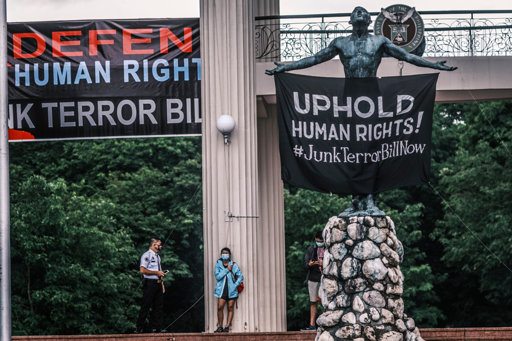 Students and activists stage an Independence Day protest in Manila against an anti-terrorism bill ratified by the Philippine legislature, June 12, 2020. [Luis Liwanag/BenarNews]