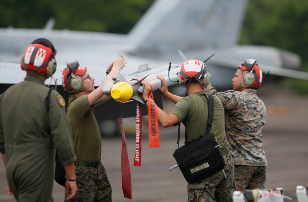 US Marine jets fly over South China Sea during Philippine drills US Marine jets fly over South China Sea during Philippine drills