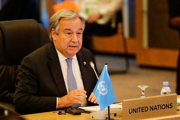 U.N. Secretary-General Antonio Guterres addresses the 9th ASEAN-U.N. Summit, in Manila, Nov. 13, 2017. [AFP]