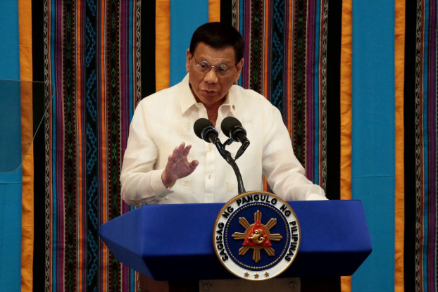 Philippine President Rodrigo Duterte gestures during his fourth State of the Nation Address at the Philippine Congress in Quezon City, Metro Manila, Philippines July 22, 2019. [Reuters]