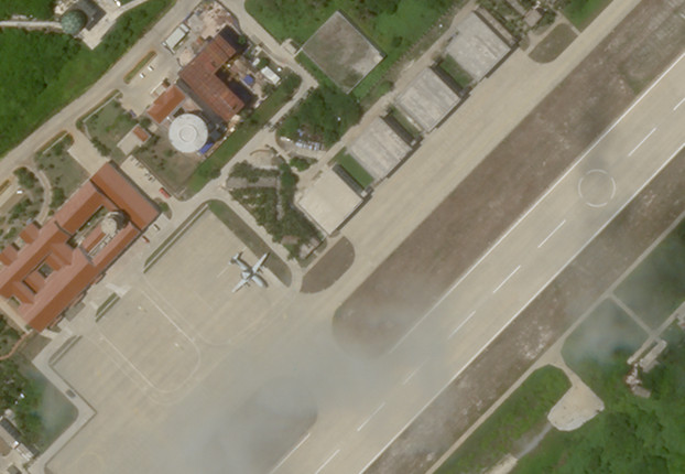 A plane that looks like a KJ-500 early warning aircraft sits on the apron of Woody Island’s massive airstrip, June 27, 2020. (PlanetLabs Inc.)