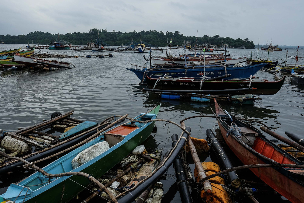 Fishing boats are anchored in Matalvis, a village in Masinloc, Zambales province, Philippines. Sept. 6, 2019. [Jojo Rinoza/BenarNews] 