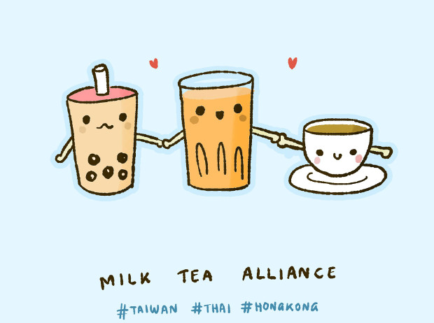 Internet meme that describes the “Milk Tea Alliance” of activists in Thailand, Hong Kong and Taiwan challenging China and other authoritarian regimes. [Courtesy of Milk Tea Alliance] 