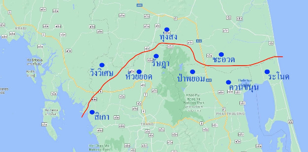 โครงการขุดคลองไทย 9A กำหนดระยะทาง 135 กิโลเมตร เริ่มจากฝั่งอันดามัน ทิศตะวันตก และตัดออกทะเลอ่าวไทย ทิศตะวันออก โดยผ่านห้าจังหวัด จาก กระบี่ ตรัง นครศรีธรรมราช พัทลุง และสงขลา - แหล่งข้อมูล สมาคมคลองไทยเพื่อการศึกษาและพัฒนา และคณะอนุกรรมาธิการพิจารณาศึกษาการขุดคลองไทย (แผนที่ : เบนาร์นิวส์)